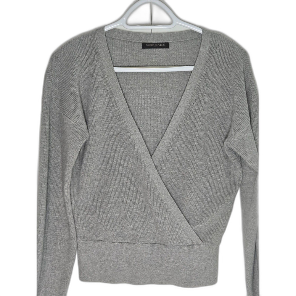 Banana Republic Ribbed Knit Surplice Wrap Sweater | Women's Size Small | Gray